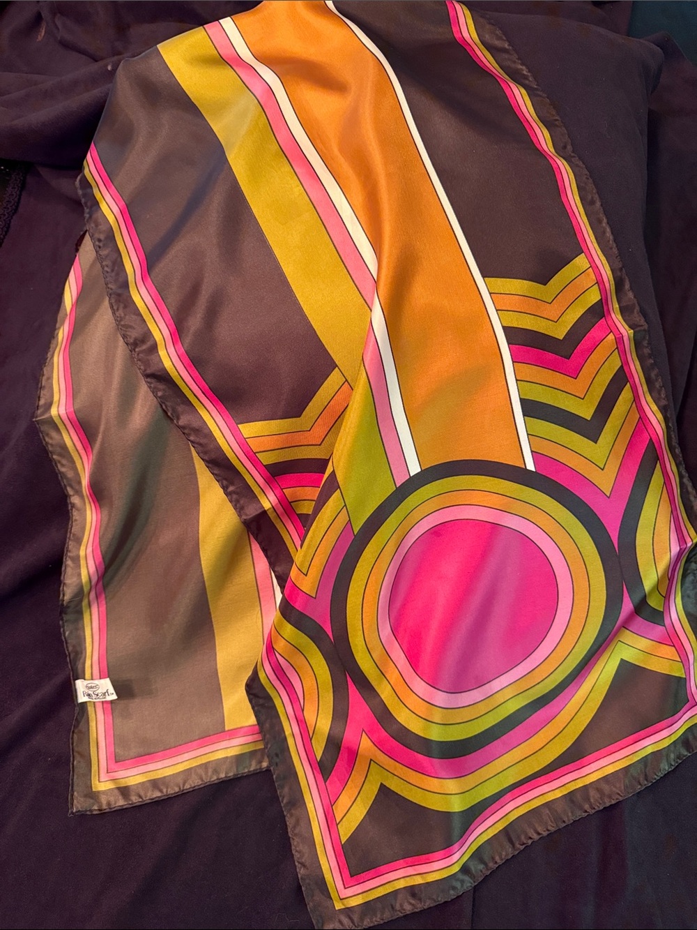 Vintage Totes Geometric Print rain Scarf - Pink, Orange brown & Green